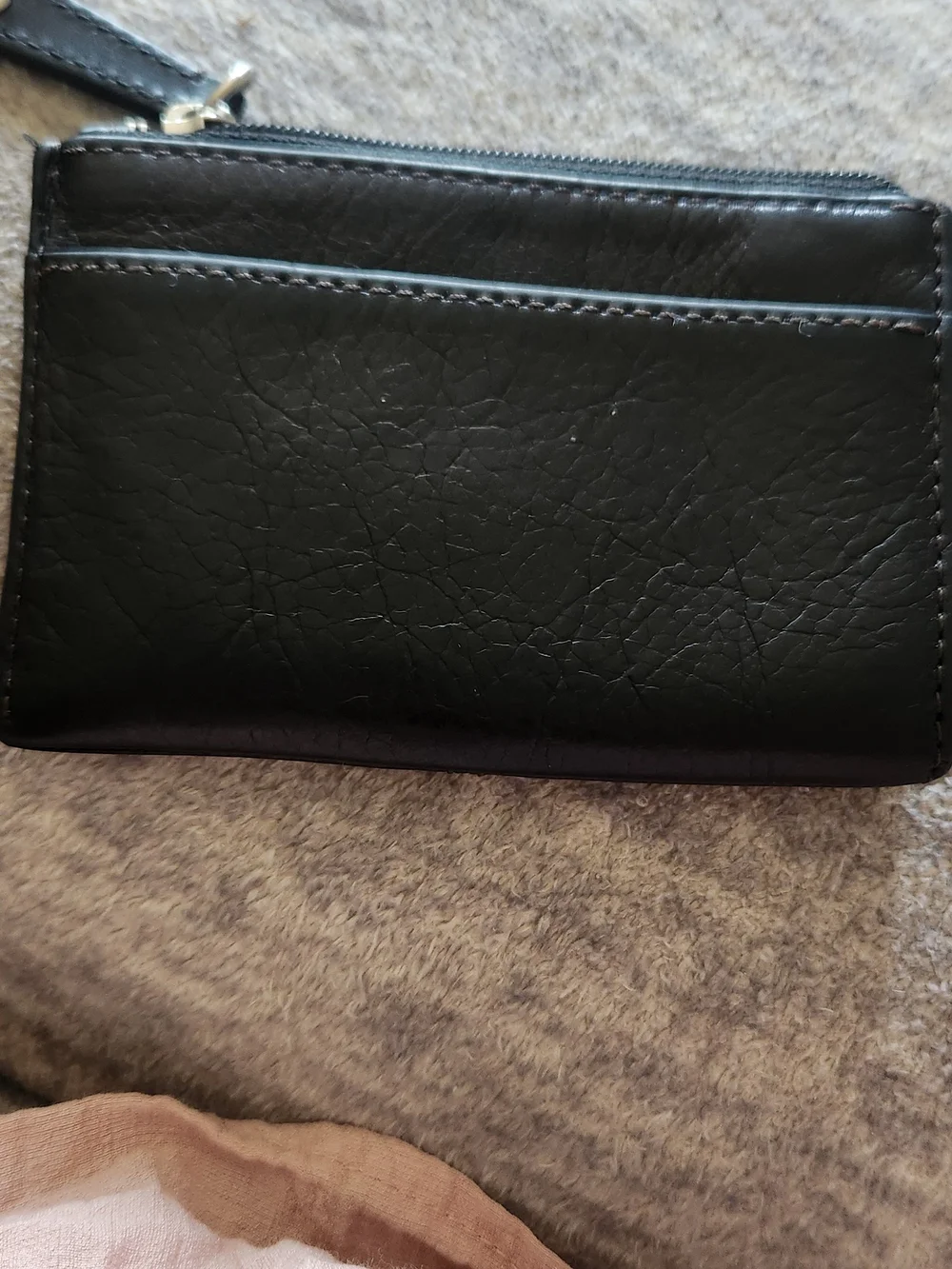 COACH Black Leather Compact Zip Card Case Wallet